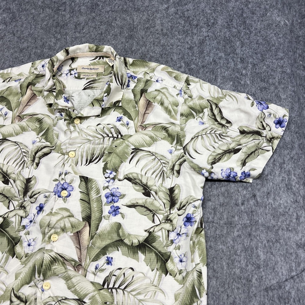 Tommy Bahama Shirt Mens XL Beige Green Floral Silk Hawaiian Tropical Aloha Beach - Picture 6 of 15